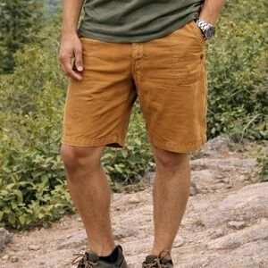 Carbon 2 Cobalt Mens 34 Chino Shorts Ochre Brown Cotton Flat Front Casual O2